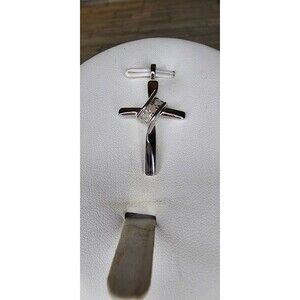 925 Sterling Silver and Real Diamond Accented Cross Pendant 1.25"L